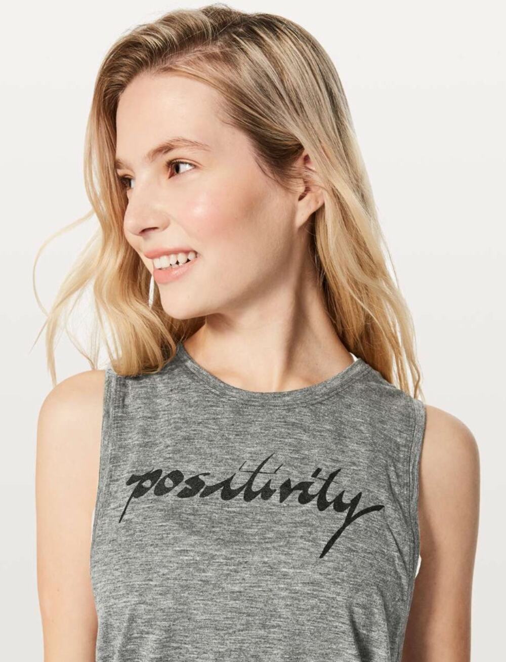Lululemon Box It Out Tank Positivity Expression Heathered Black size 8